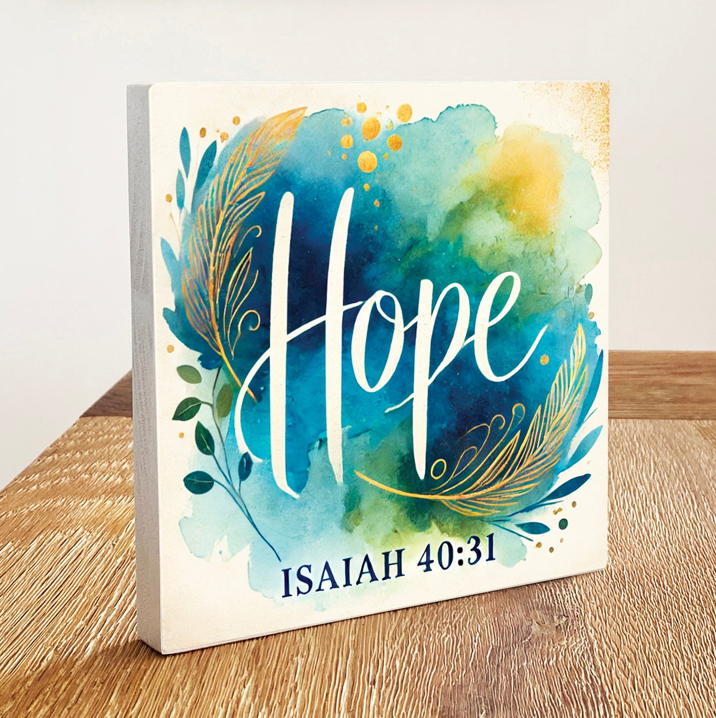 Hope (Isaiah 40:31) - Wooden Block With Bible Verse - Christian Home Decor