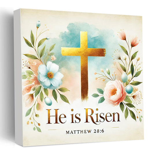 He Is Risen Sign Matthew 28:6 – Christian Easter Decor | Floral Scripture Wood Sign