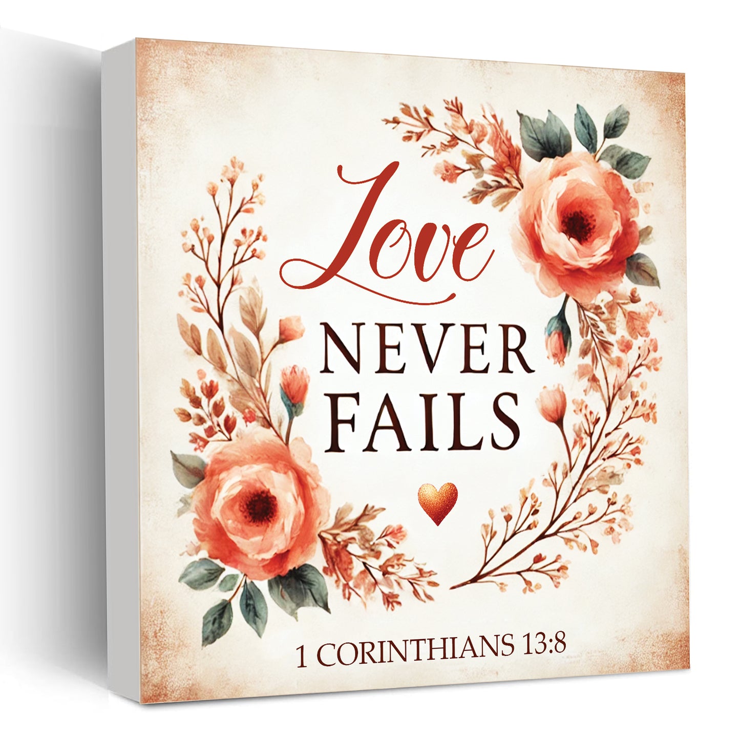 Love Never Fails (1 Corinthians 13:8) Wooden Sign - Christian Wedding Gift - Rustic Home Décor