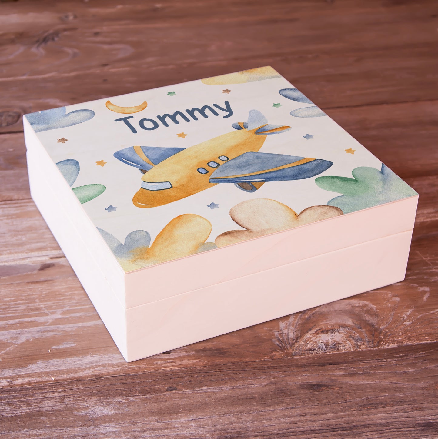 Presente personalizado de caixa de memória de madeira personalizada - tema de aviões