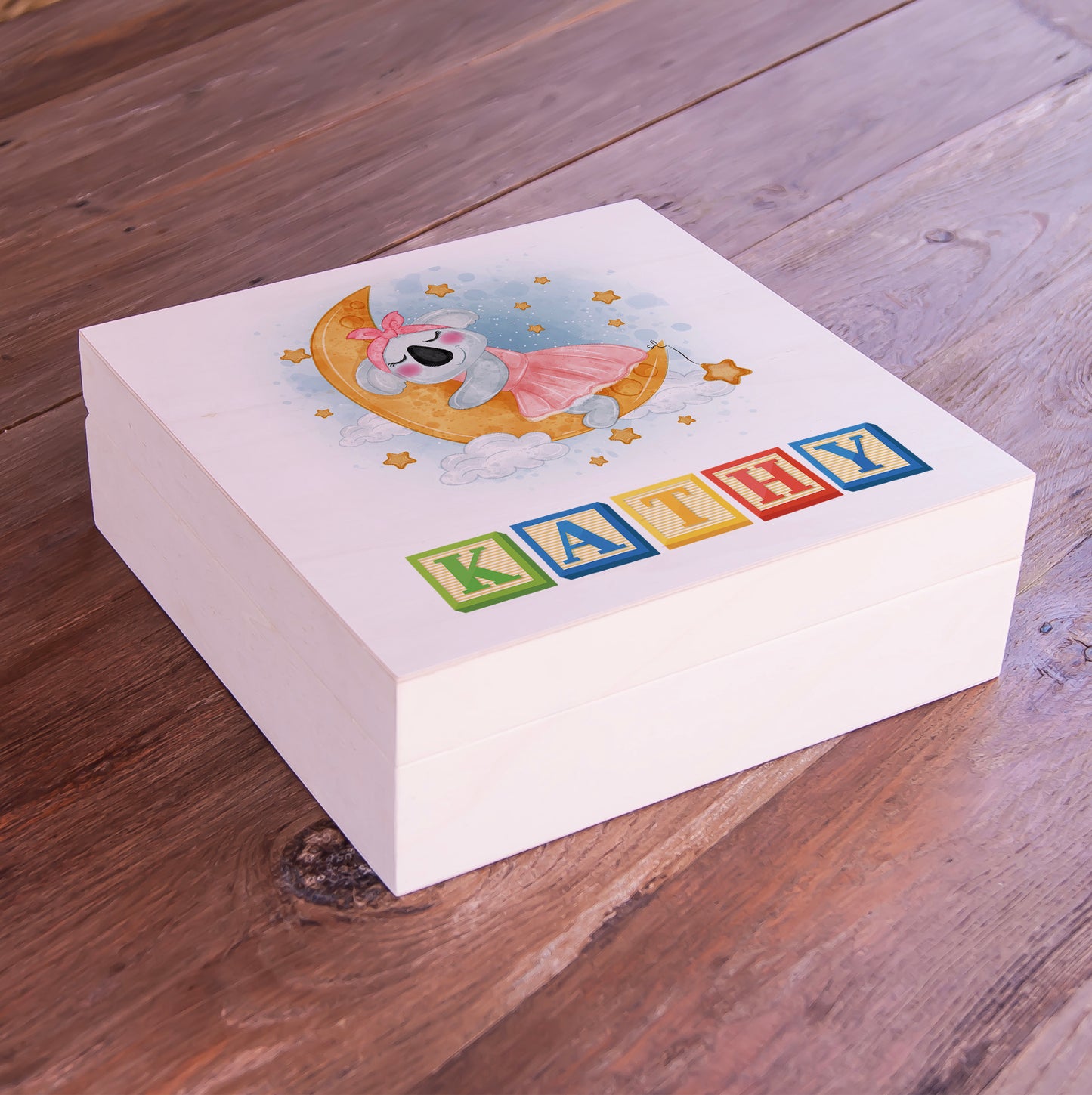 Caixa de memória de madeira personalizada para menina presente personalizado com nome de bebê - tema de coala