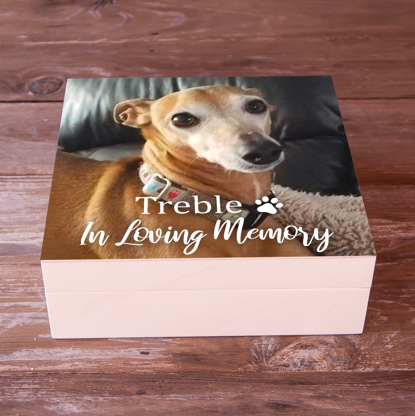 Caixa de madeira de memória para animais de estimação com impressão de retrato de animal de estimação - presente de solidariedade para perda de cachorro