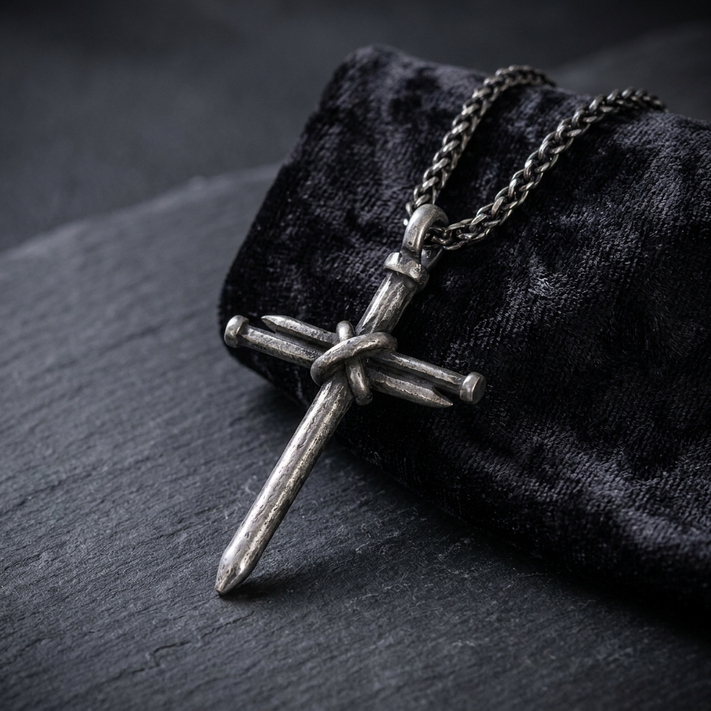 3 Nail Cross Necklace for Men, Handmade Christian Pendant on Brown Leather Cord