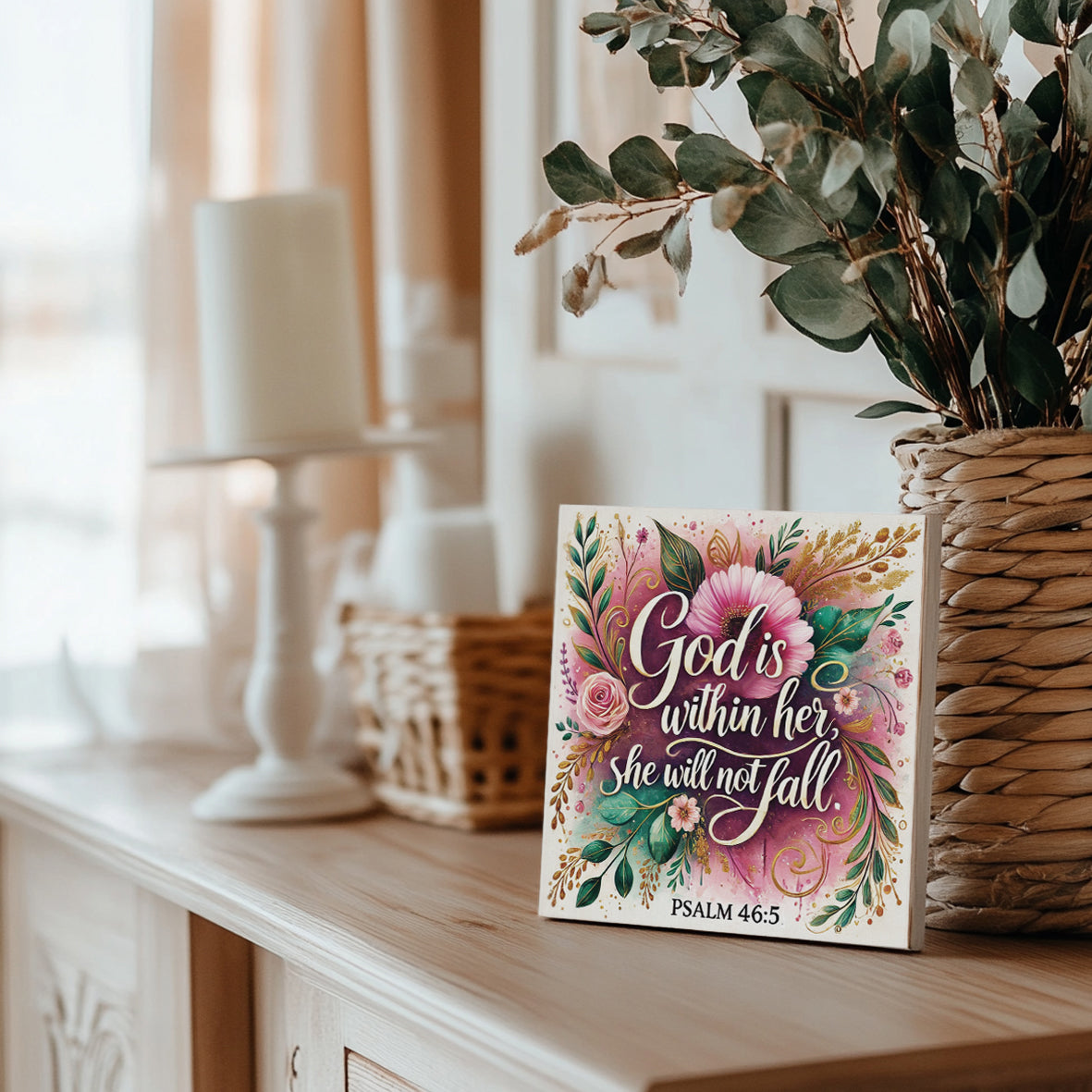 God Is Within Her - Handcrafted Wooden Sign (Psalm 46:5) - Christian Home Décor